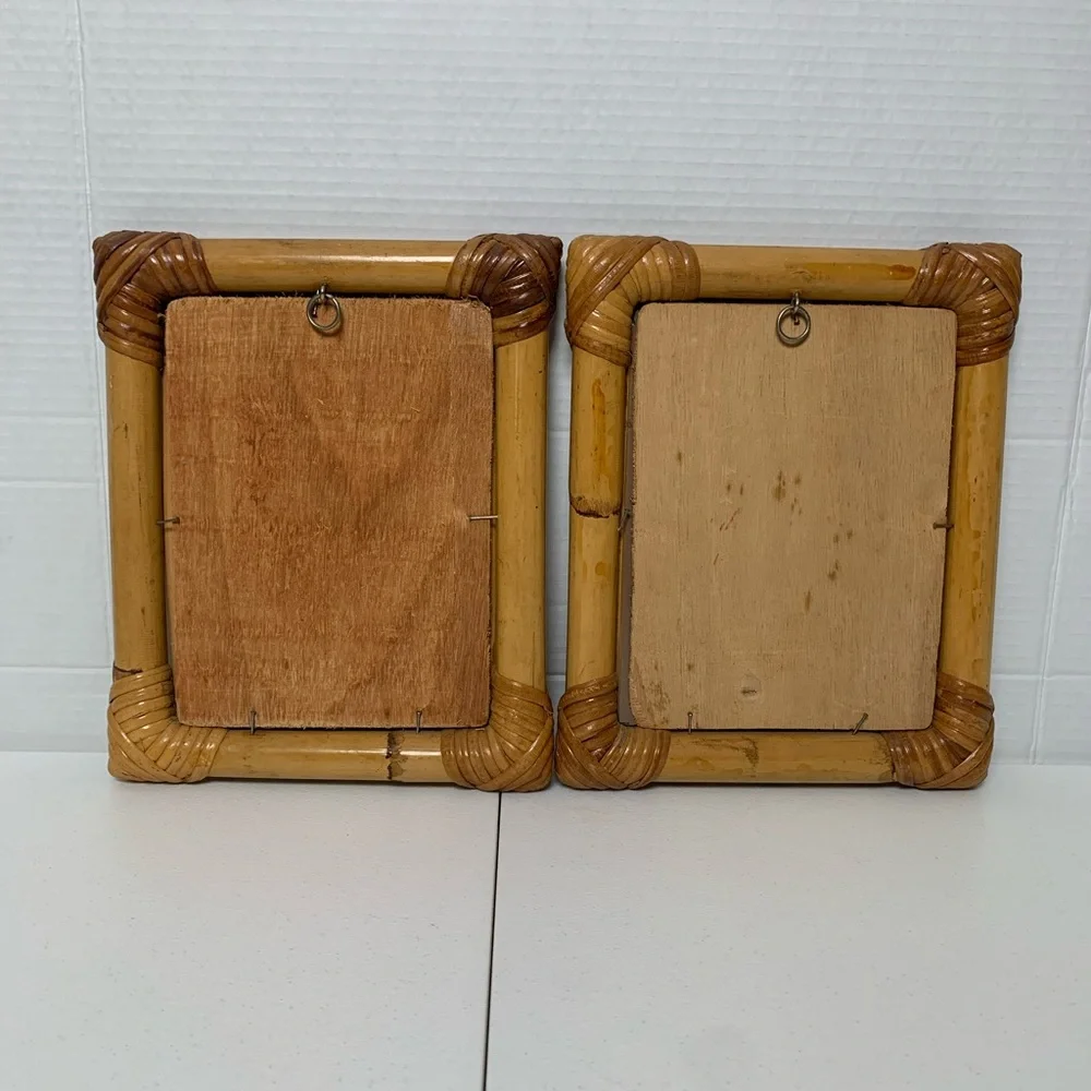 Pair of Vintage Bamboo Frames with Mirror/1960s Female Prints
